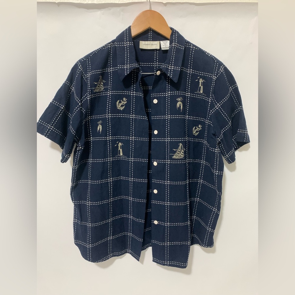 Stylish Navy Nautical Embroidered Checkered Shirt